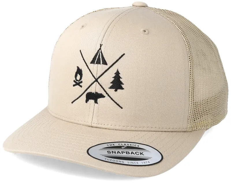 bwild spiritb camping logo beige trucker